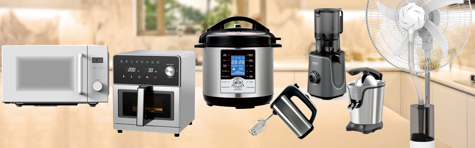 Specializing in the production and export of Microwave Oven,Air Fryer,Electric Pressure Cooker,Iron Steamer,Slow Juicer,Citrus Juicer,Juicer Extractor ,Blender,Hand Mixer,Rechargeable Fan,Ceiling Fan and Exhuast Fan Zhong Shan Ju Feng Trading Co.,Ltd
